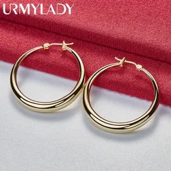 URMYLADY Smooth Round Moon Hoop Earrings 925 Sterling Silver For Women Charm Wedding Engagement Fashion Party Jewelry