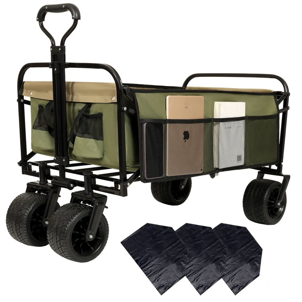 

440lbs Collapsible Foldable Wagon Cart with strapping system ,Beach Wagon Utility Cart for Camping Shopping Sports