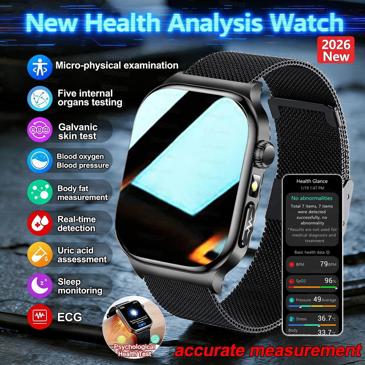 2026New Smart Watch Men Women AI Human Health diagnosis ECG+HRV Blood Pressure Uric acid Blood lipid Bluetooth Call Smartwatch