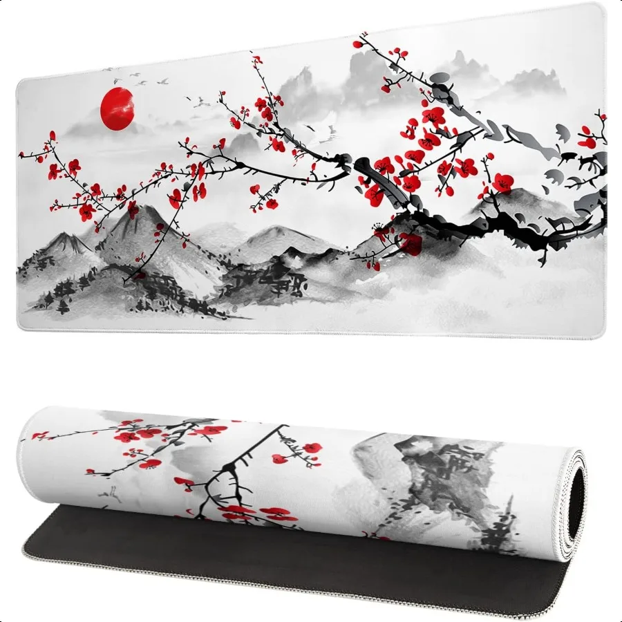 

Японский игровой коврик для мыши Cherry Blossom 27,6x11,8 дюймов, розовый, полный стол Сакура, большая нескользящая резиновая основа, водонепроницаемая большая клавиатура
