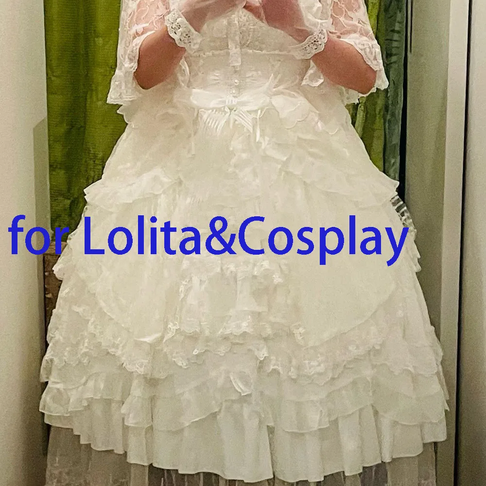 Lolita Cosplay Jupons pour Halloween, Blanc, Noir, Mousseline de Soie, Deux Os, Dentelle, Robe de Bal Courte, Patients Crinoline, Jupons, Sous-Jupe