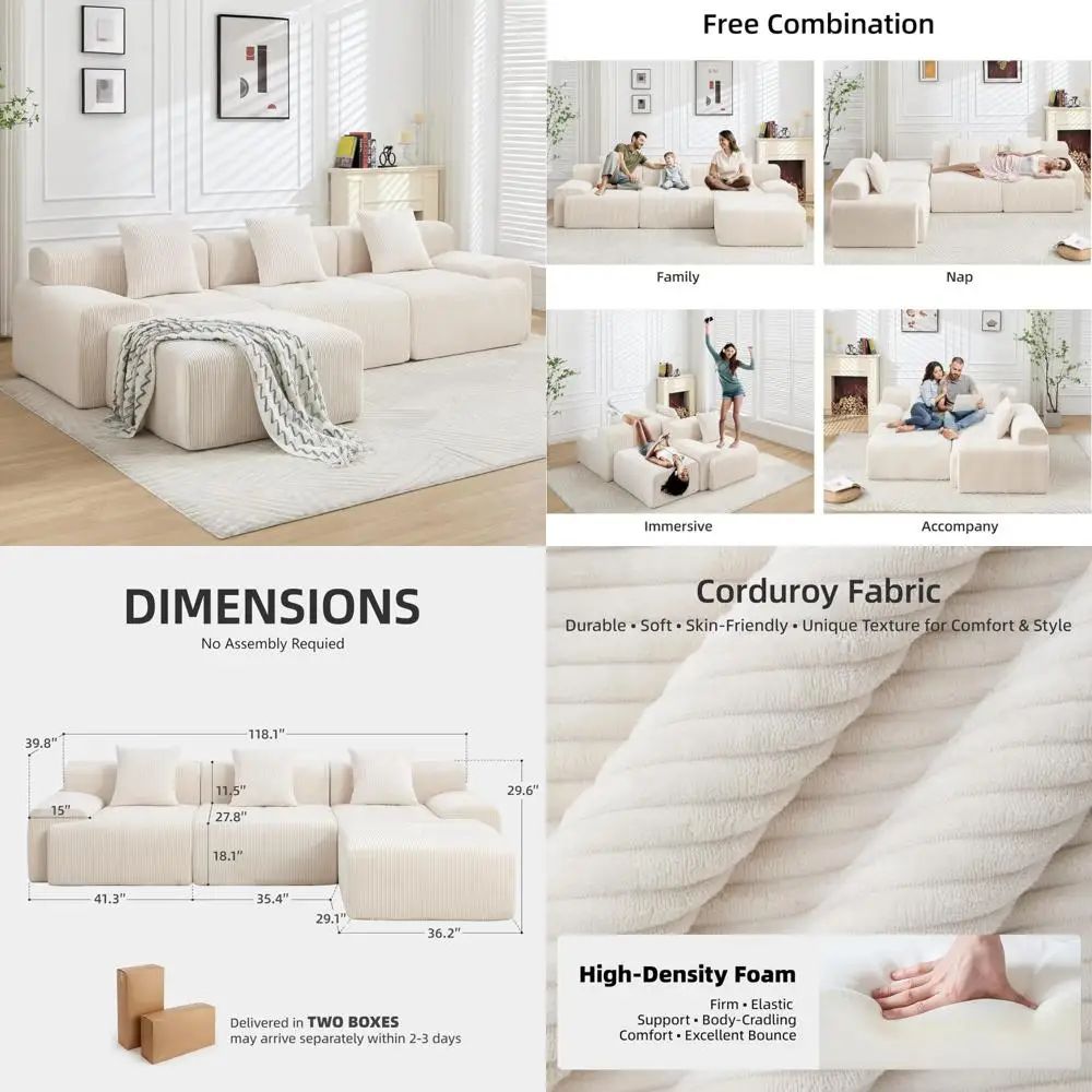 أريكة معيارية على شكل حرف L لغرفة المعيشة، أرائك بدون عظم للمقعد العميق، تنجيد مقطعي حديث #1