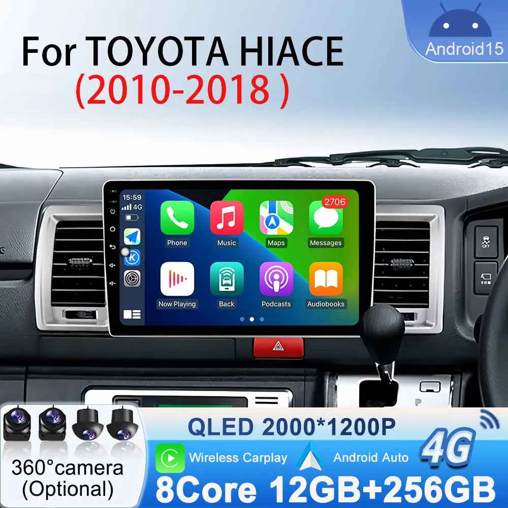 Unit Head for Toyota Hiace 2010- 2018 Car Radio Multimedia Video Player GPS Navigation Android 15 BT Carplay Android Auto Stereo