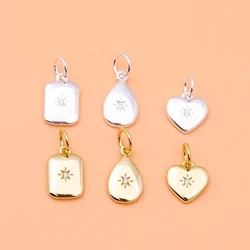 S925 sterling silver micro set zircon love water drop square pendant handmade DIY beaded material bracelet necklace accessories