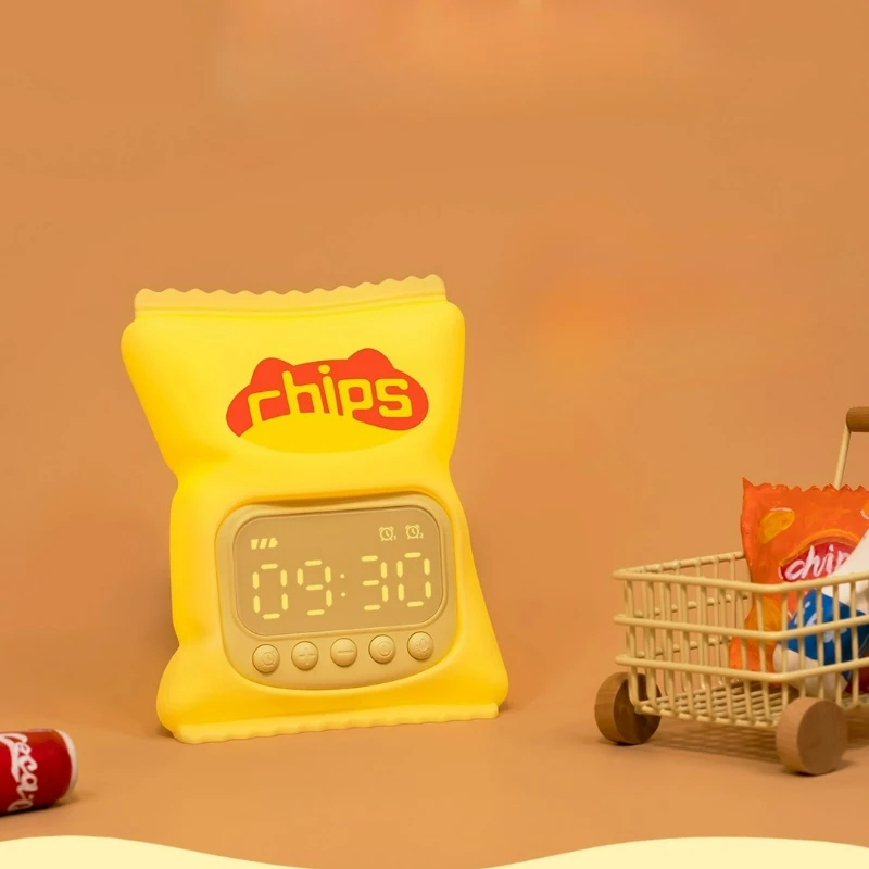 

Fun Glowing Potato Chips Alarm Clock Creative Electronic Clock Desktop Ornament Children's Gift