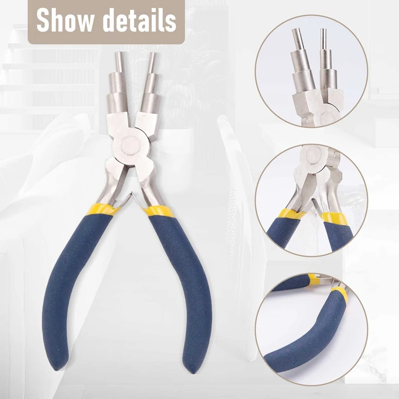 Winding Tool, 2-Piece Winding Mandrel And 1 Piece Of 6-In-1 Bail Pliers For Wrapping Jewelry Wire And Forming Jump Loops