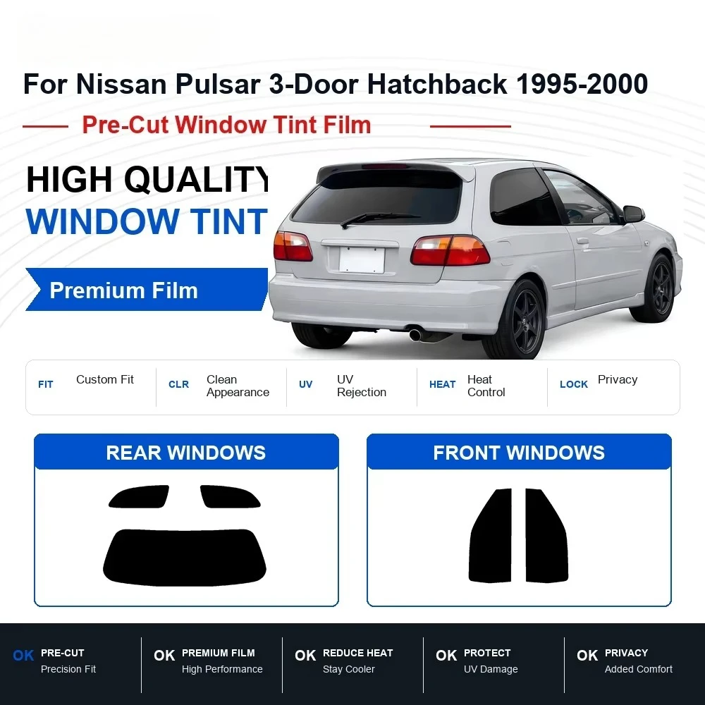 Premium Pre-Cut Privacy Film For Nissan Pulsar 3-Door 1995-2000 Front & Rear Windows, Blocks UV Rays And Unwanted Heat car