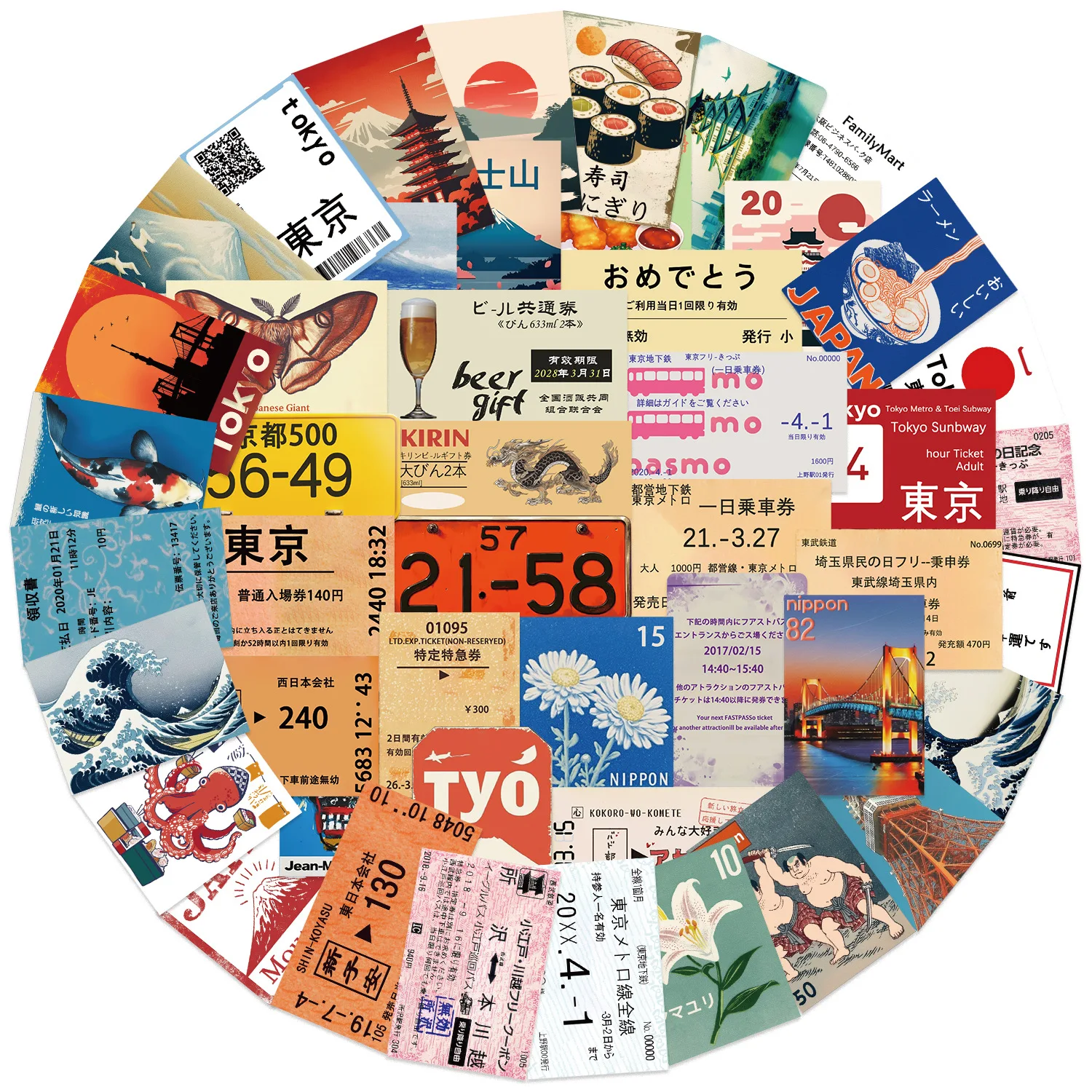 50PCS Japanese Style Cartoon Stickers Tourism Scenery Graffiti Decoration DIY Luggage Laptop Guitar Car Bike Decals Kids Toys