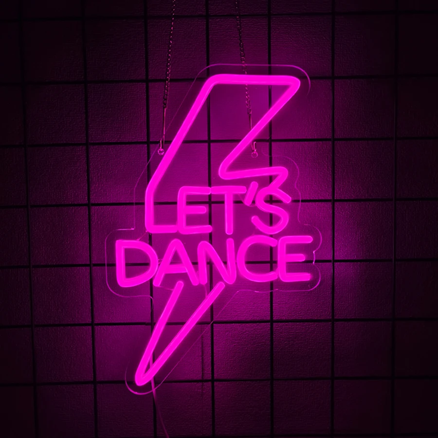 Let's Dance Neon Sign Led Word Light Sign Lightning Bolt Neon Light for Bedroom Bar Wedding Birthday Dancing Party Decor