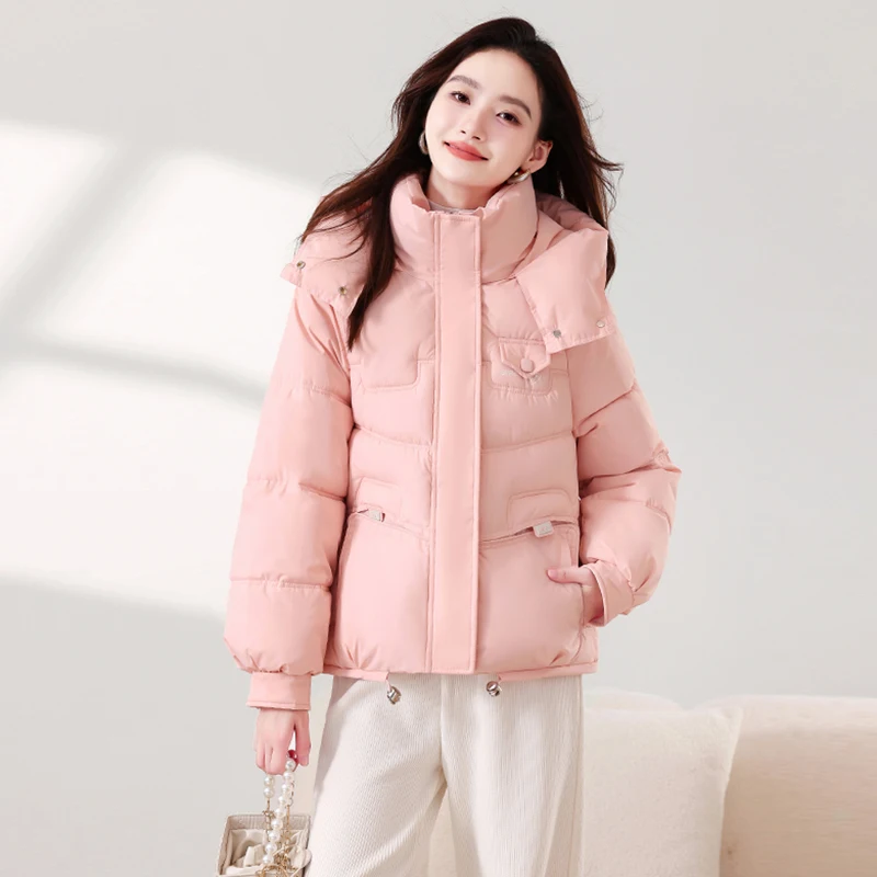 

Зимнее пальто 2025 из утепленного хлопка, модное женское пальто с капюшоном, теплая прямая модель в корейском стиле