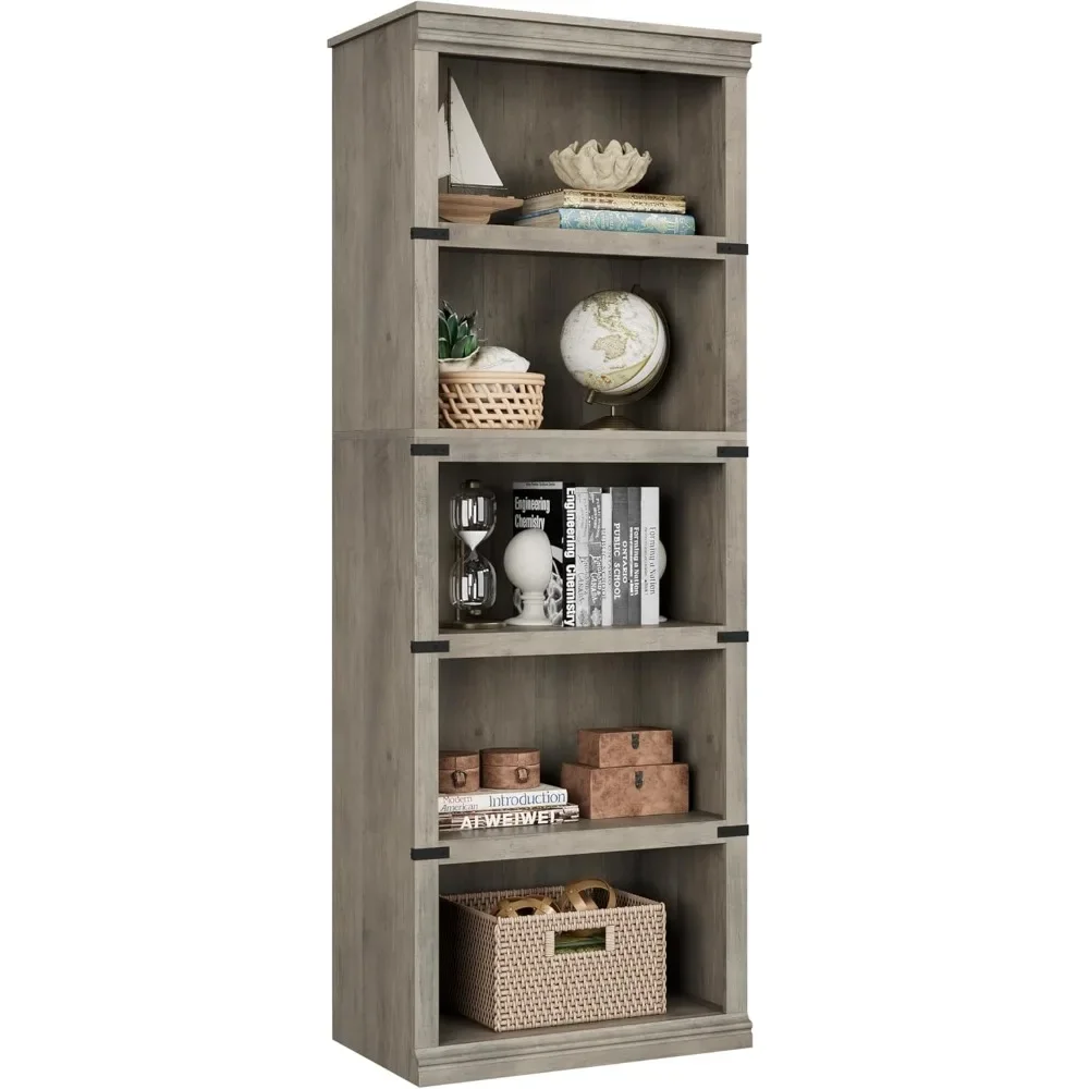 

5 Tier Bookcase, Farmhouse Book Shelf with Storage Open Display Bookshelves, 71" Tall Book Case Wooden 5 Shelf Bookcase Home