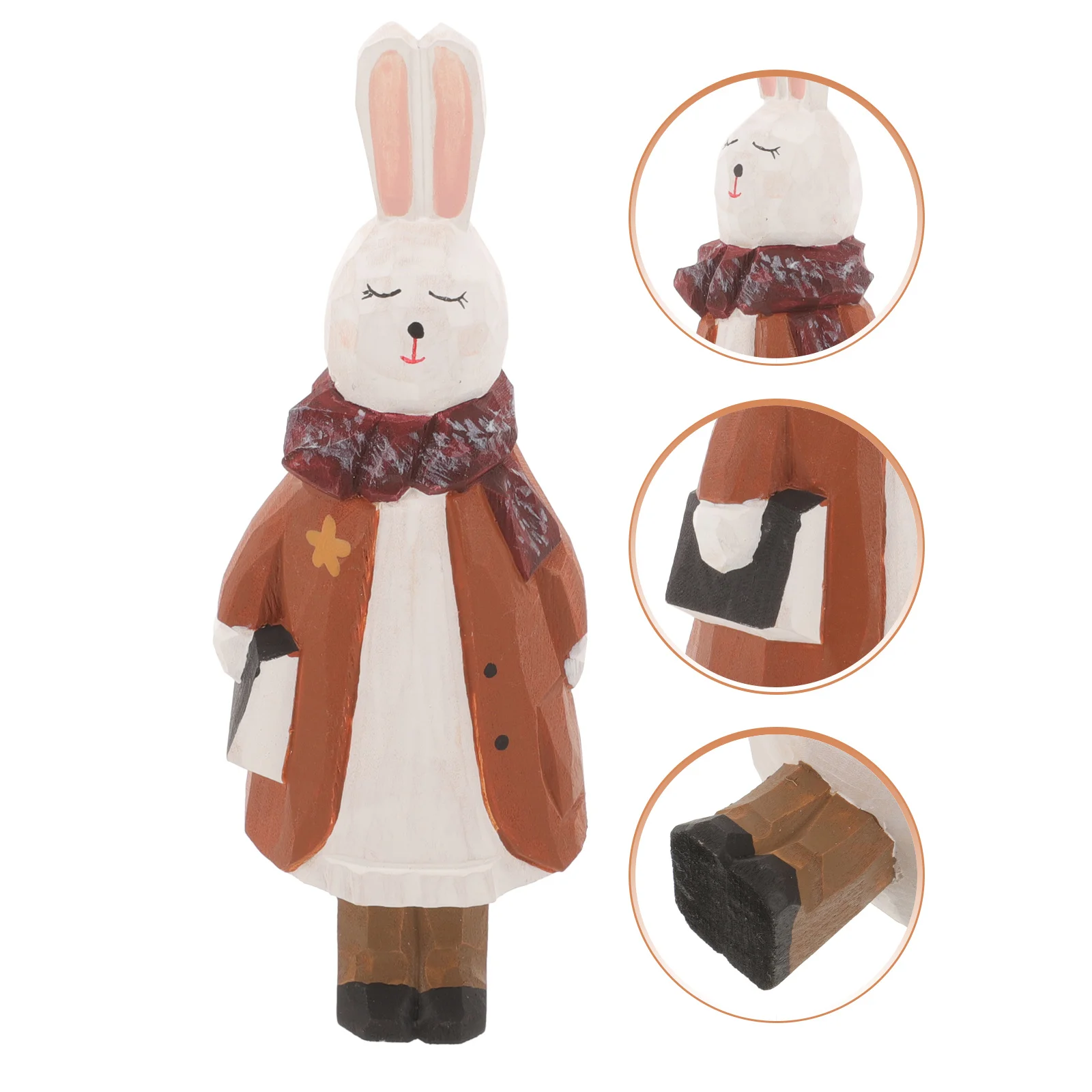 

Wooden Rabbit Carved Easter Bunny Desktop Decoration Bright Ornament Wood Bunny Figurine Wooden Carving Figurine