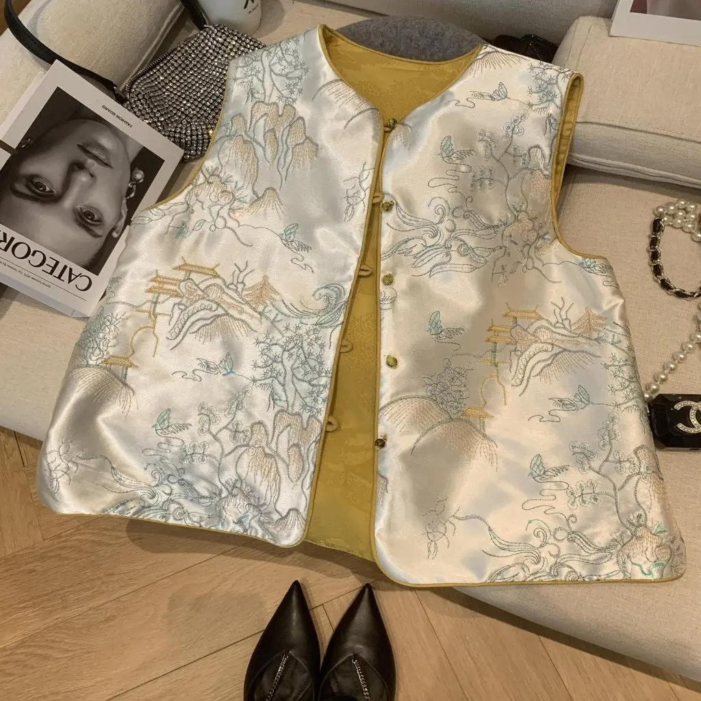 

New Chinese Style National Vest Fashion All-match Early Spring Small Young Elegant Stacked Top for Women