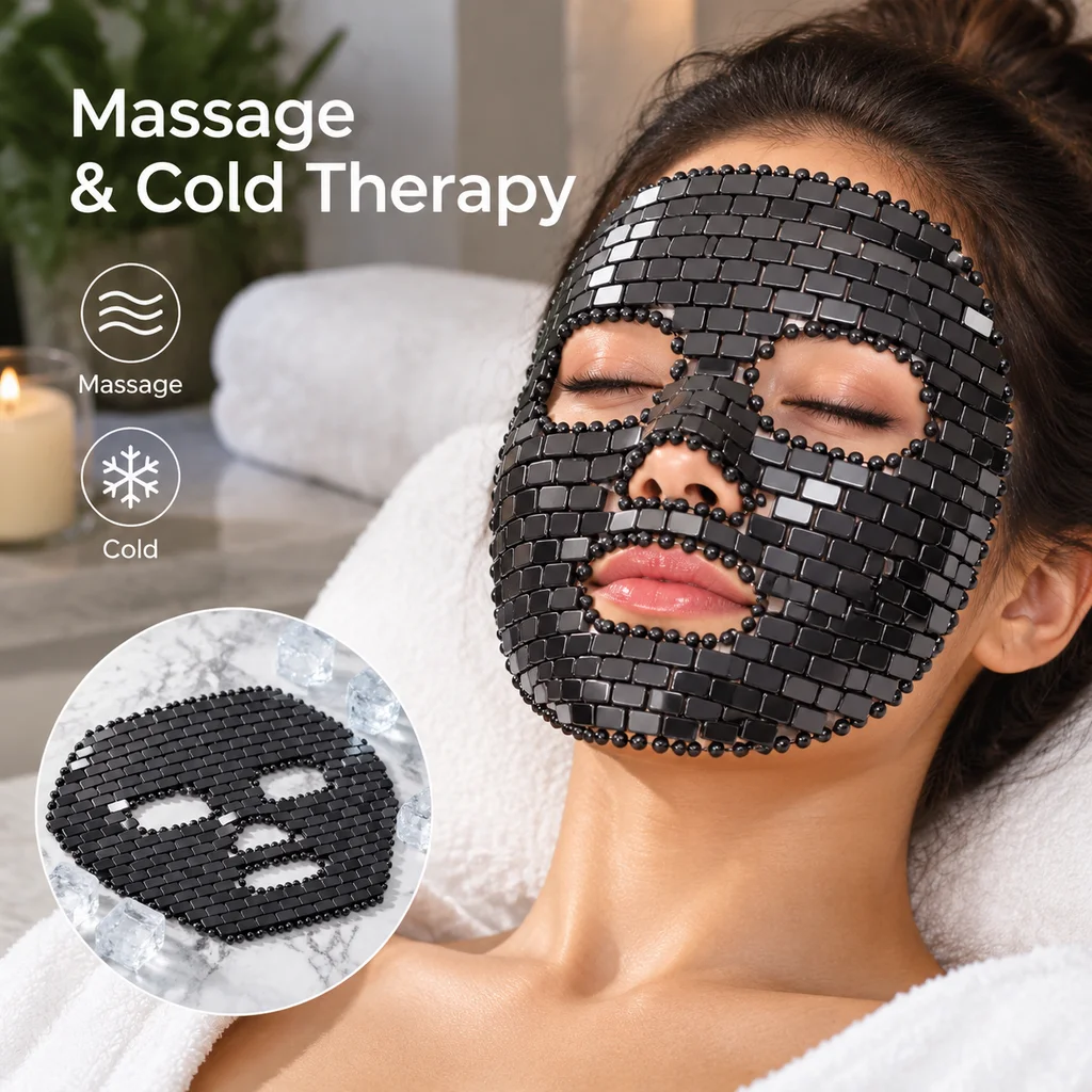 Obsidian Jade Facial Mask Gouache scraper Roller Massager Set Natural Stone Guasha Cold Therapy Anti Aging Jade Mask Beauty Tool