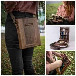 Caja de almacenamiento de herramientas y cepillos de artista multiusos, maletín de mensajero de escritura, caja de madera Vintage, mano de madera hecha a mano