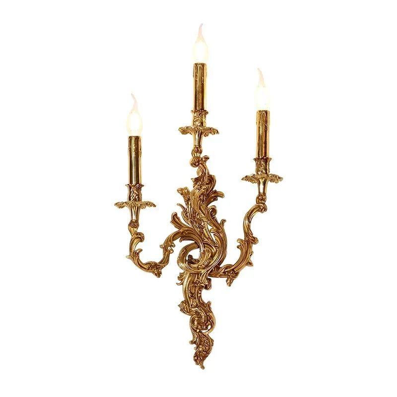 

Palace wind candle bedside wall lamp retro all copper French light luxury villa hotel corridor crystal classical lamp