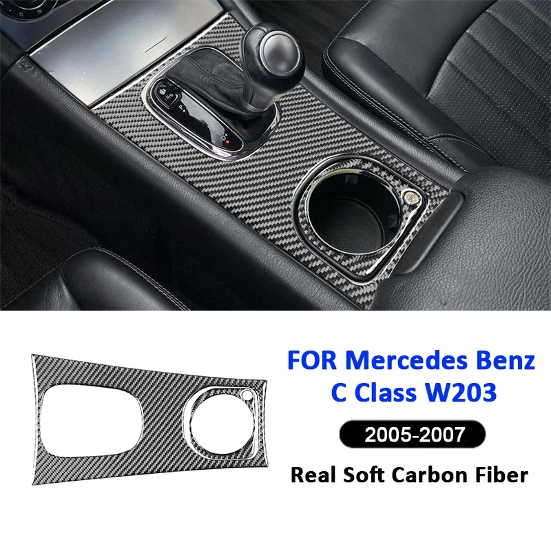 

Carbon Fiber Car Central Console Gear Shifter Water Cup Holder Panel Decoration Sticker For Mercedes Benz C Class W203 2005-2007