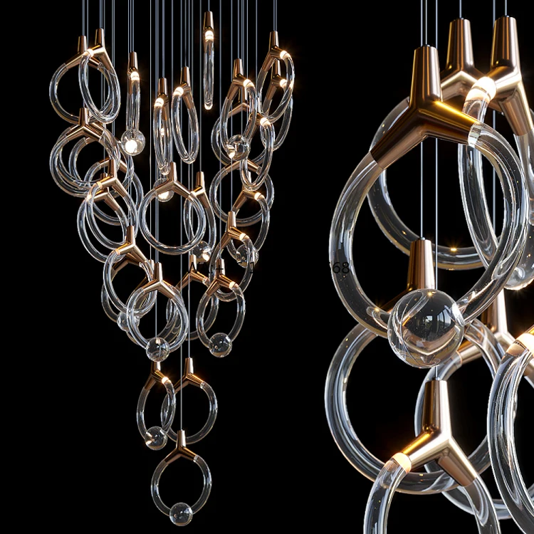 Modern Luxury Large   Custom Ring Glass LED  Hotel Lobby New Product Home Decor Long Shape Bulb