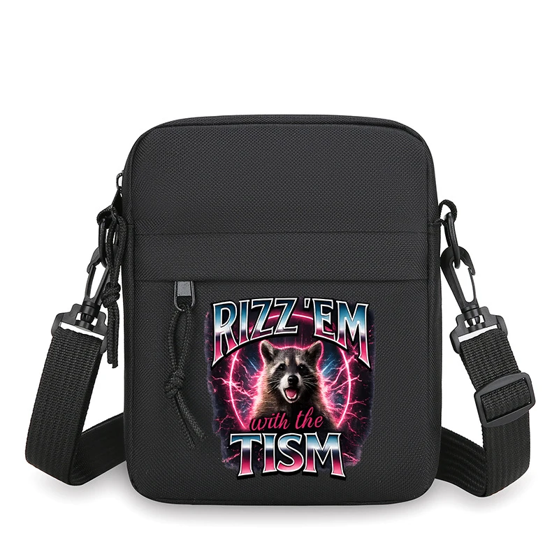 

2026 New Raccoon Print Square Crossbody Bag American Retro Animal Shoulder Bag Zipper Multi-functional Mobile Phone Bag for Male