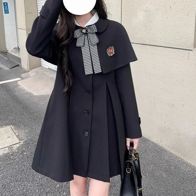 Japanese Preppy Style Sweet Lolita Coat Women Harajuku Gothic Bow Button Slim Cloak Trench Korean Fashion Y2k Jk Uniform Jackets