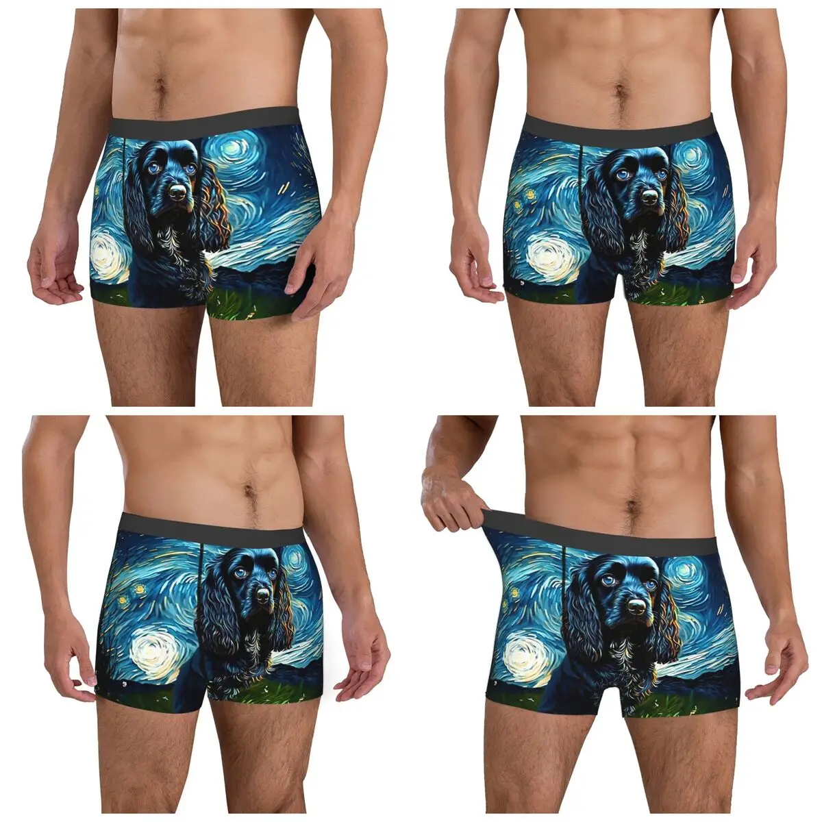 Трусы-боксеры, шорты-кокер-спаниель, трусики со звездной ночью, мужское удобное нижнее белье для мужчин, подарки бойфренду