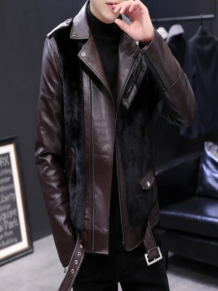 

2024 Fall Casual Social Faux Leather Jacket Male Windbreaker Men s Clothing Winter Coat Black