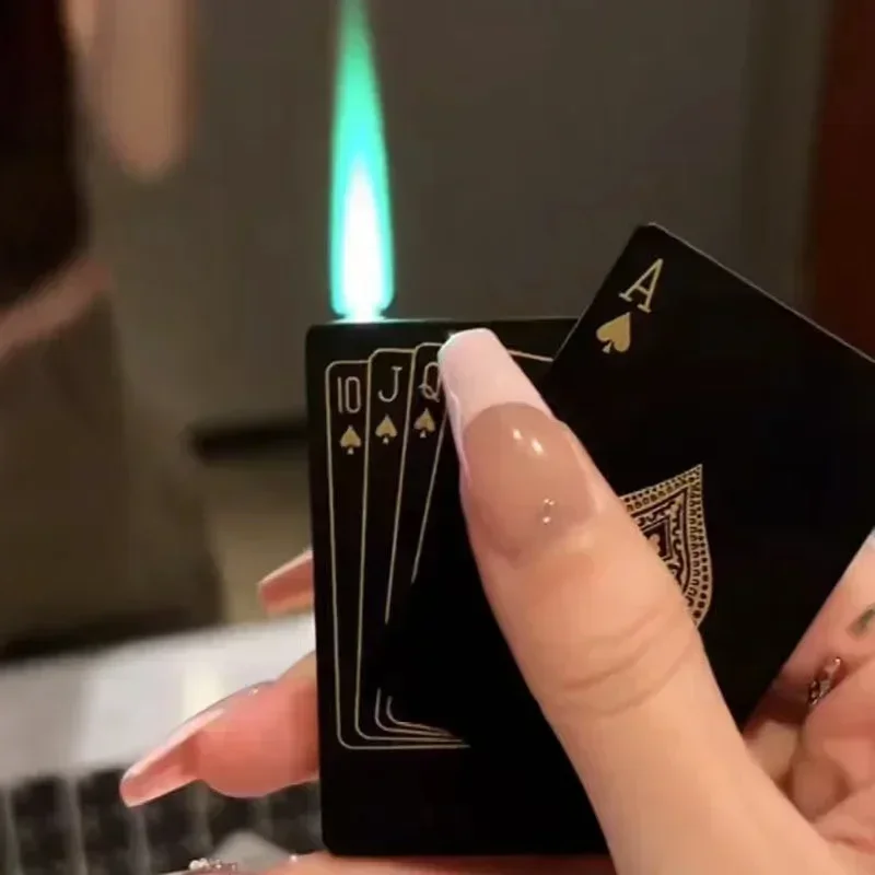 2026 Refillable Lighter Creative Playing Cards Design | Butane Windproof Straight Flame Portable Fun Gift for Men Smoking Tool