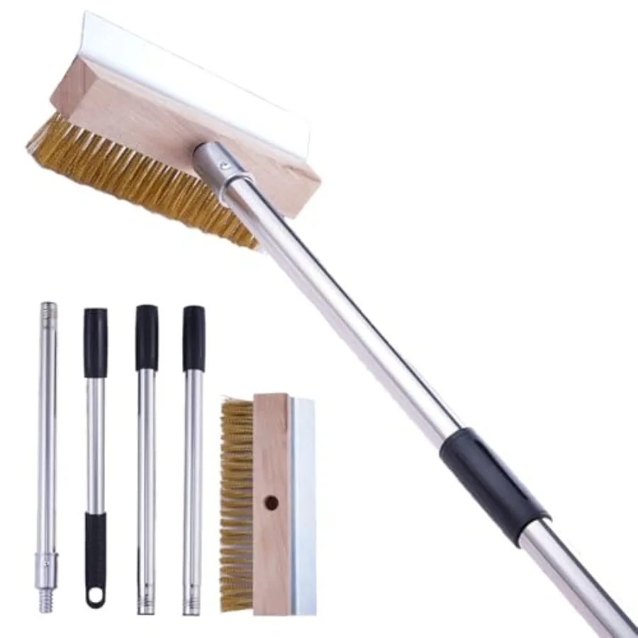 Aluminum Pizza Oven Brush Grill Brush Wire Brushes with Scraper and 4 Sections of Detachable Long Rod Design for Commercial Cle