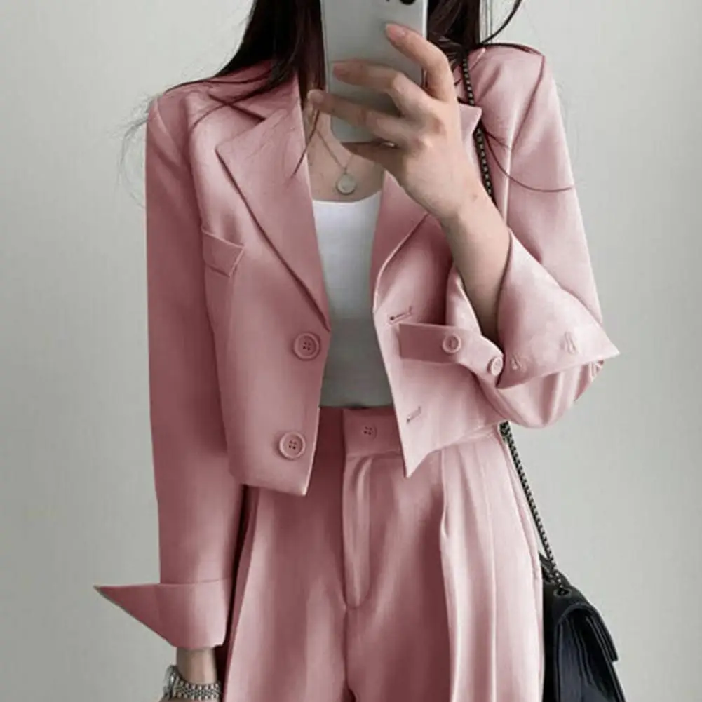 Women Blazer Suit Coat Korean Cropped Blazers Solid Color Single-button Short Type Jacket All-match Long Sleeve Suit Jacket