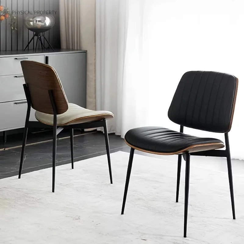Modern Luxury  Minimalist Dining Chair Upholstered Leather Backrest with Metal Legs Black Chair for Restaurant Dining Room