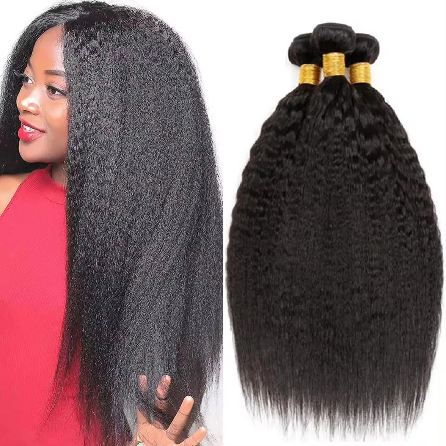 Yaki Straight Hair Extensions Raw Virgin Cuticle Aligned Hair Bundles Kinky Straight Brazilian Virgin Human Hair Weave Bundles