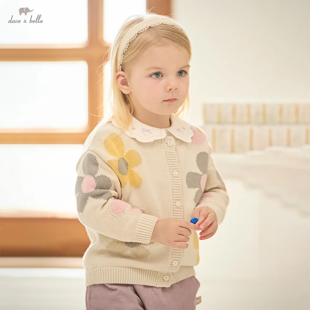 

Dave Bella Autumn Winter Girls Baby Children Sweet Cute Top Floral Knitted Sweater Pullover Fashion Casual Gentle Coat DB3253001