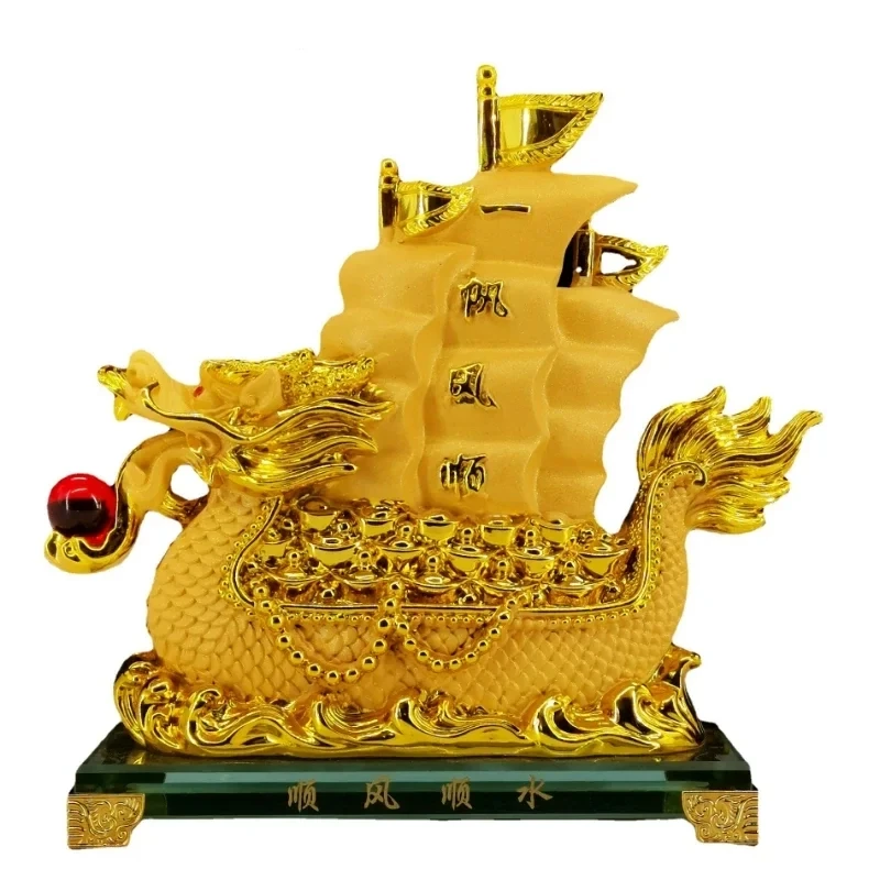 

18.5x7x18.5cm resin gold dragon boat decoration dragon boat home model opening gift desk decoration Artificial LANDSCAPE