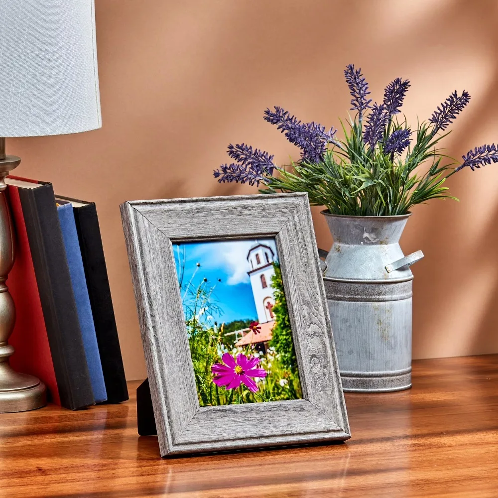 Vintage Style Distressed Gray Wooden Tabletop Picture Frame for 5x7 Inch Photos Rustic Home Décor Display with Easel Back and Glass Front Perfect for Wall Shelf Mantle Desk or Office Decoration Gift Idea for Family