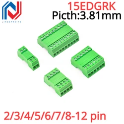 2Sets 15EDGRK 3.81mm 2/3/4/5/6/7/8-24 pin right angle screw terminal block connector 15EDG 3.81MM pitch Plug + Pin Header Socket