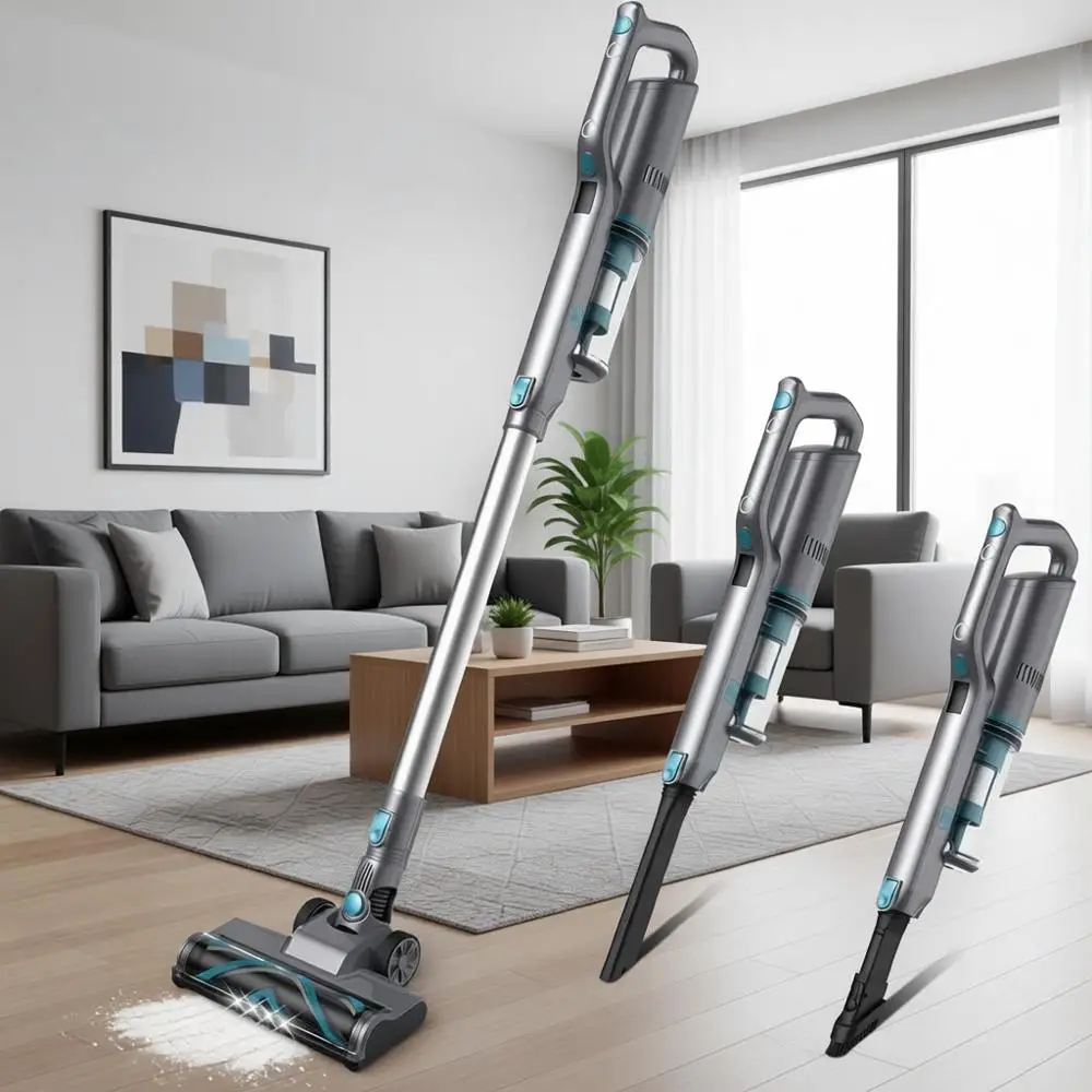 

Powerful Stick Vacuum with 45min Runtime, Anti-1.2L Dust Cup, Rechargeable Wireless Vacuum for Hardwood Floors