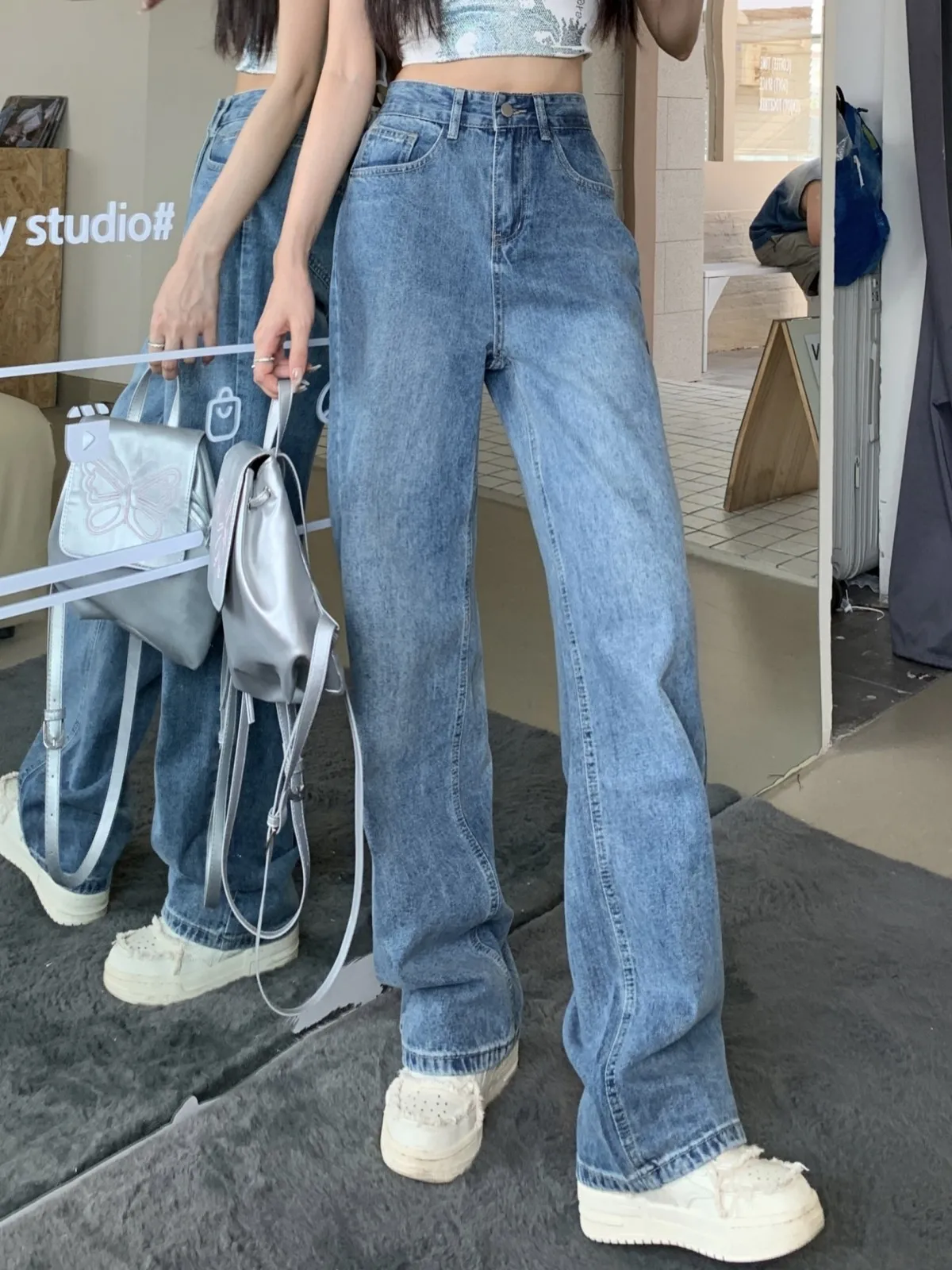 ZHISILAO Vintage Classic Blue Straight Jeans Women Loose High Waist Denim Pants Streetwear 2023