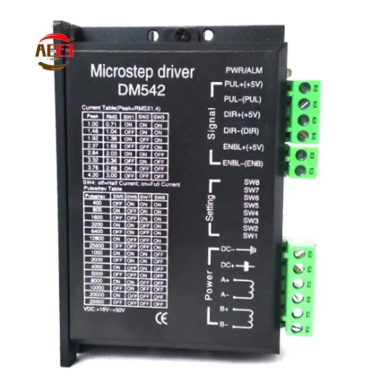 AEE3-DM542 Microstep Driver Motor Driver Stepper Motor Controller 2-Phase 20-50V DC Max 4.2A For 17, 23 Stepper Motor