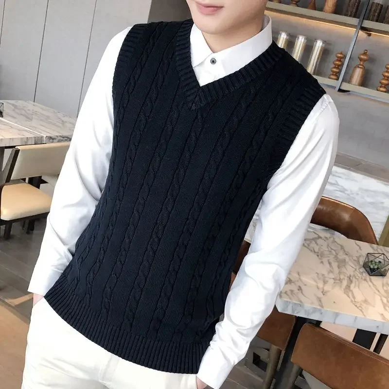 Knit Sweater Male Solid Color Sleeveless Plain Men's Clothing Blue Vest Waistcoat Jumpers Plus Size Best Selling Products 2024 A