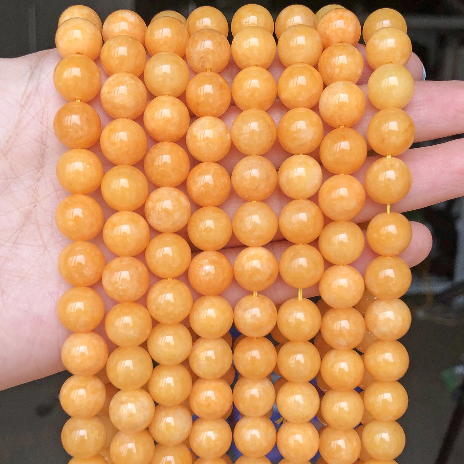 6/8/10mm Natural Yellow Jade Stone Beads Smooth Round Loose Beads Diy For Jewellery Making Beadwork Accessories