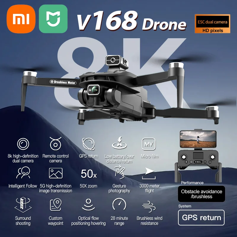 

Xiaomi Mijia V168GPS Drone 5G GPS 8K Camera Obstacle Avoidance Brushless Aerial FPV Professional Dron RC Quadcopter Helicopter