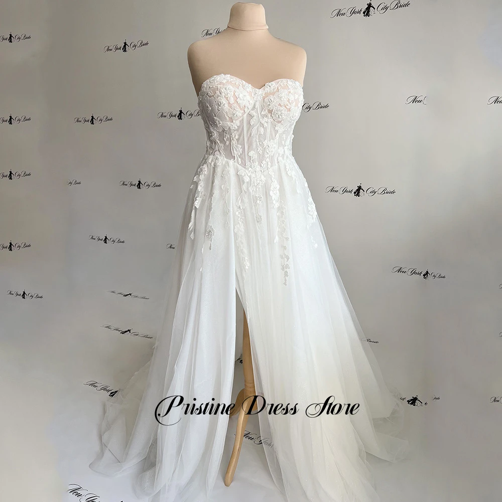 Sexy Side Slit Wedding Dress with Detachable Sleeve Customized Tulle Appliques Sweetheart Bridal Gown for Bride Vestido De Novia
