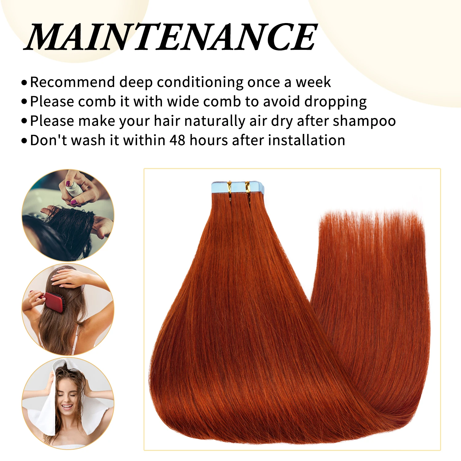 Doreen Machine Remy Ginger Tape In Human Hair Extensions 16 to 24 Inch 50g/set PU Seamless Skin Weft 350# Cooper Red Hair Weaves