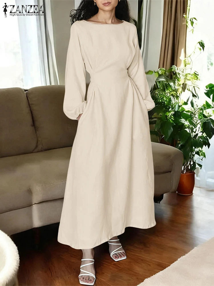 

ZANZEA Women Dress Long Sleeve Elegant OL Work Sundress 2025 Fashion Casual Loose Vestido Solid Color Elegant A-Line Party Robe