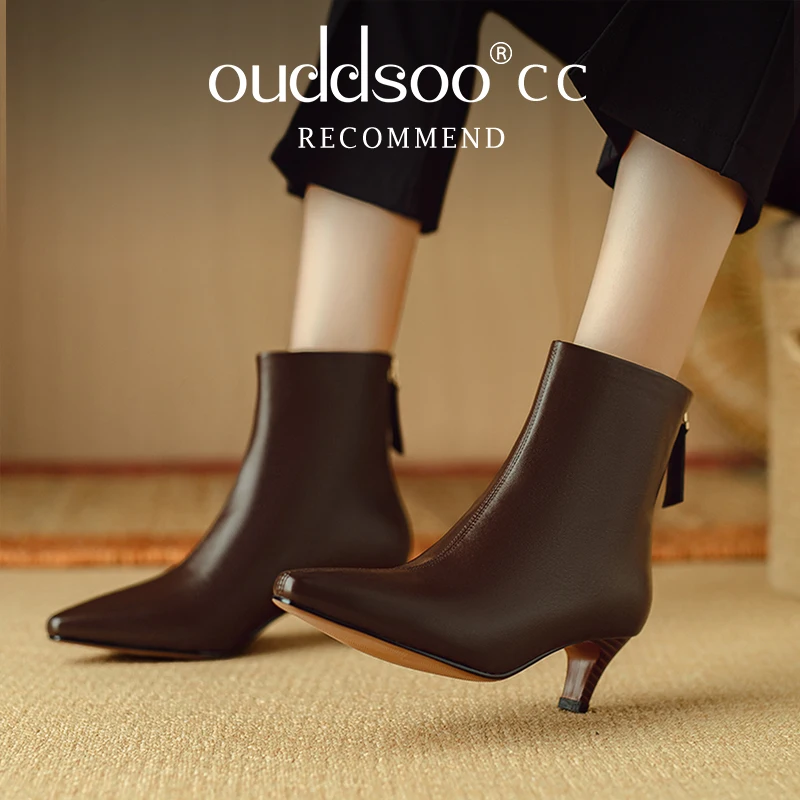 Ods Autumn Women Boots Genuine Leather Shoes for Women Pointed Toe Kitten Heel Ankle Boots Elegant Winter Thin Heel Women Shoes image 5