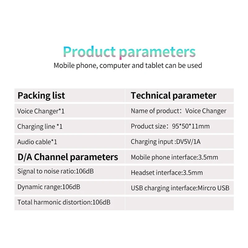 S9 Voice Changer 12 modulatore cambia voce con funzioni vocali regolabili telefono Computer Sound Card Mic Tool, durevole