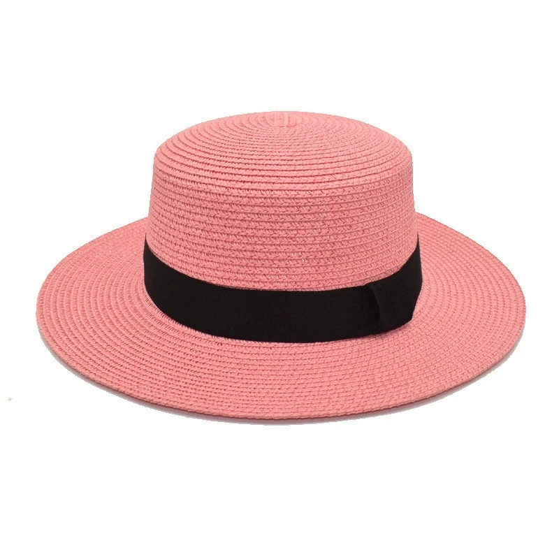 Sommer Sonnenschutz Strand Strohhut mit flacher Krempe Stroh gewebter Sonnenschutzhut Strandhut mit breiter Krempe – Detail 7