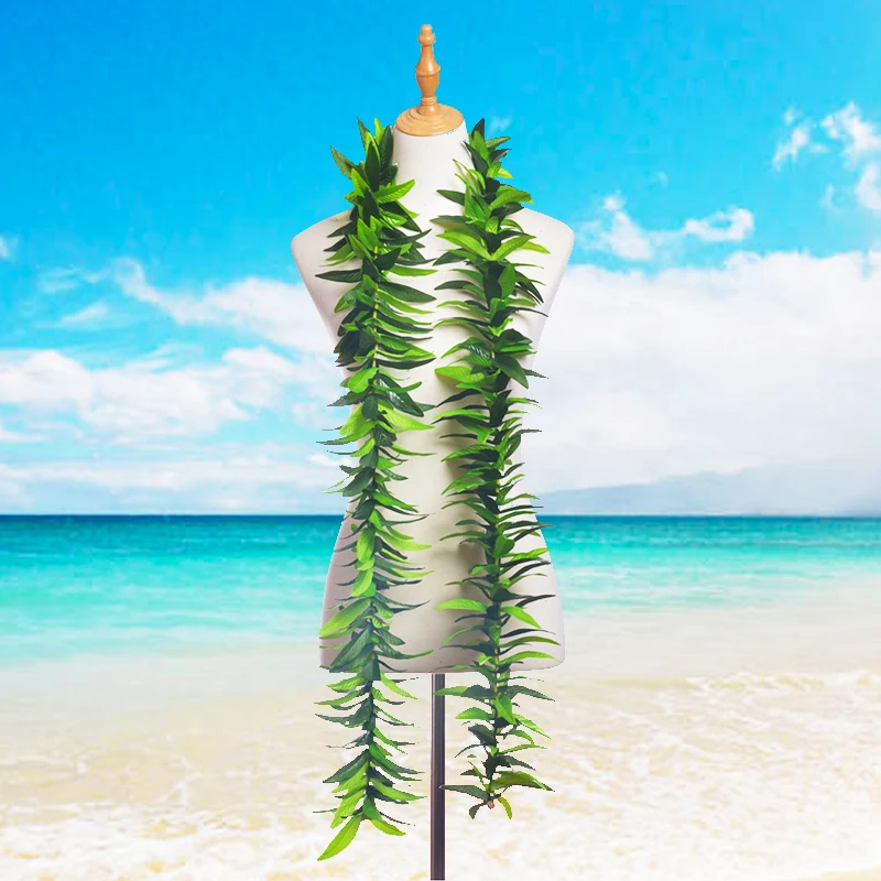 2024 Graduation Lei Hawaii Maile Lei Hula Dancer 180CM Naszyjnik ze sztucznych liści Luau Party Dekoracyjny pierścionek na szyję Aloha Wianek