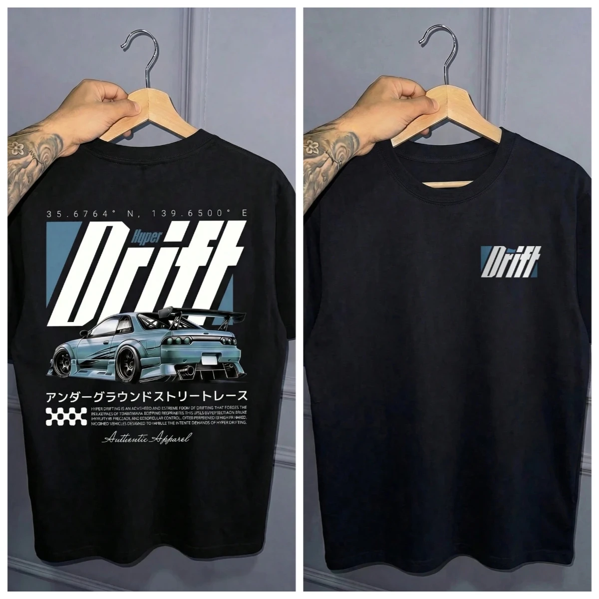 2026 New Family Matching T‑Shirt Hyper Drift JDM Modified Racing Car Japanese Text Back Print Oversized Cotton Short SleeveTops