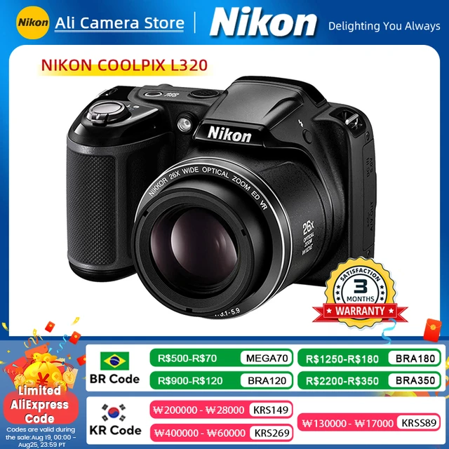 The nikon coolpix l320 is equipped with a 16.14 megapixel high-resolution  lens, clear imaging, and a compact body.